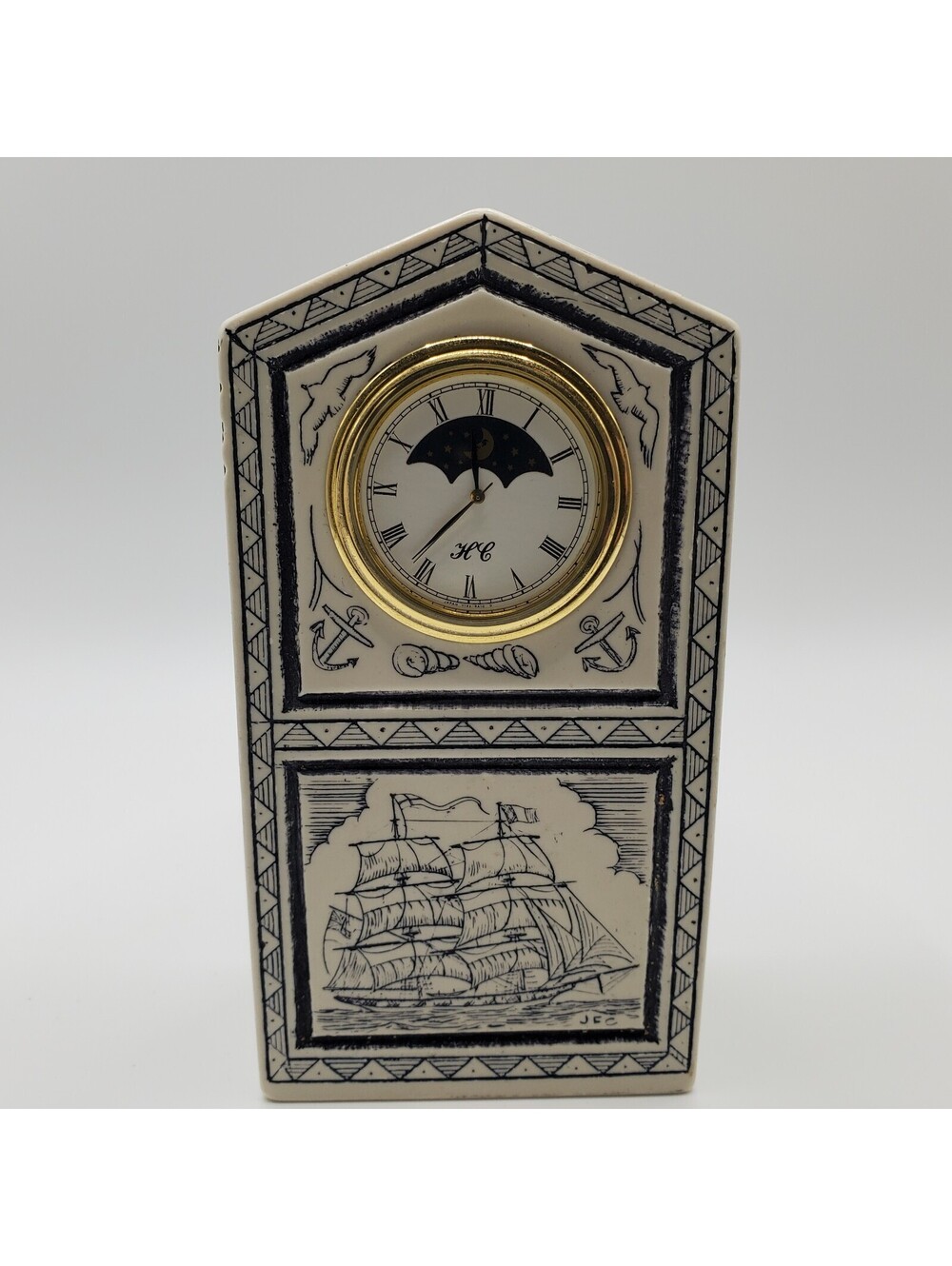 Quartz Nautical Design Moonphase Desk Clock For Parts Or Repair